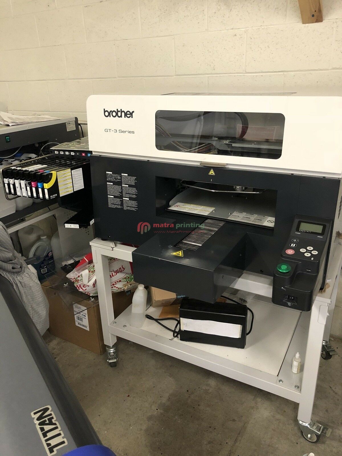 Brother GT 381 Garment Printer pretreatment and heat press